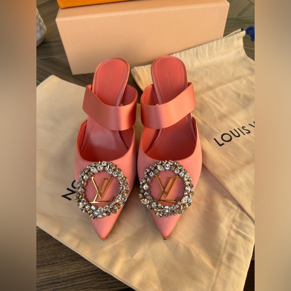 LV Madeleine Pointed Toe Heeled Sandal Satin with Crystals - Picture 1 of 16
